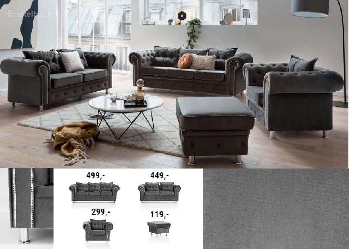 Minkštų baldų komplektas “Chestigo” 3+2+1+Pufas