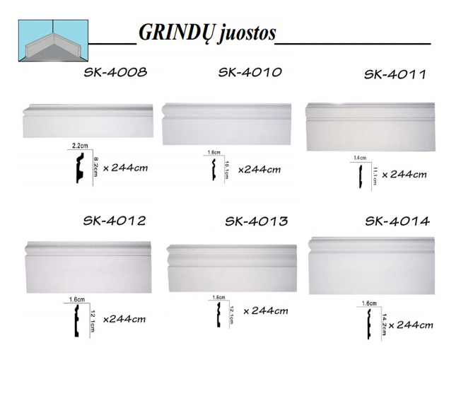 Grindjuostės, moldingai, karnizai