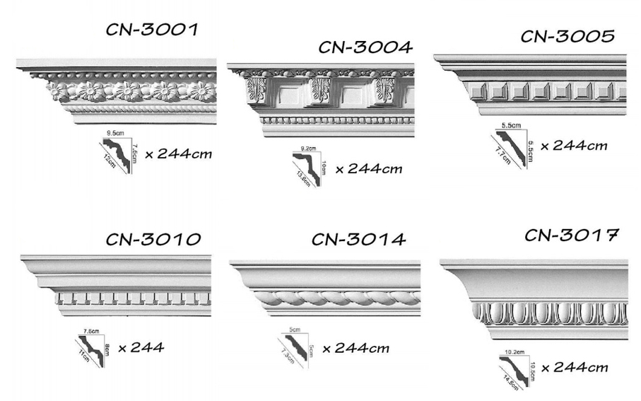 Grindjuostės, moldingai, karnizai