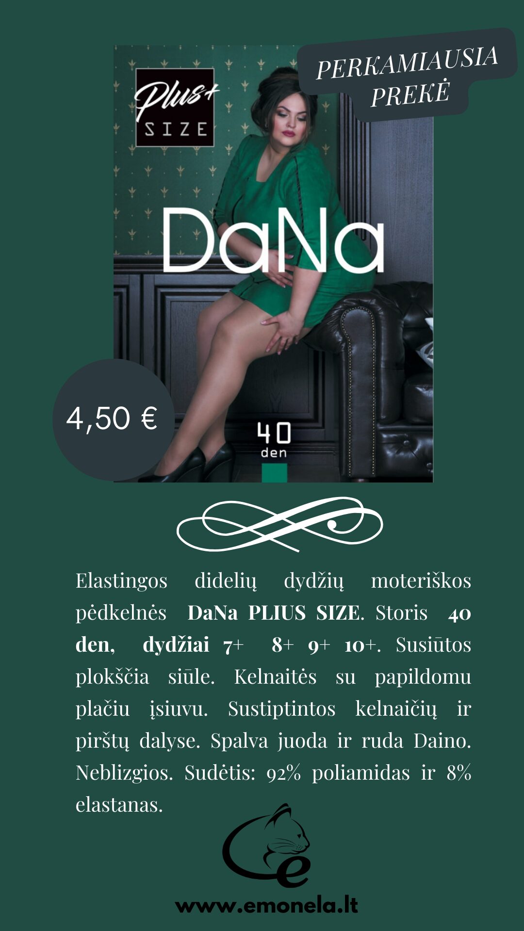Pėdkelnės PLIUS Size 40 den, dydžiai 7-8-9-10