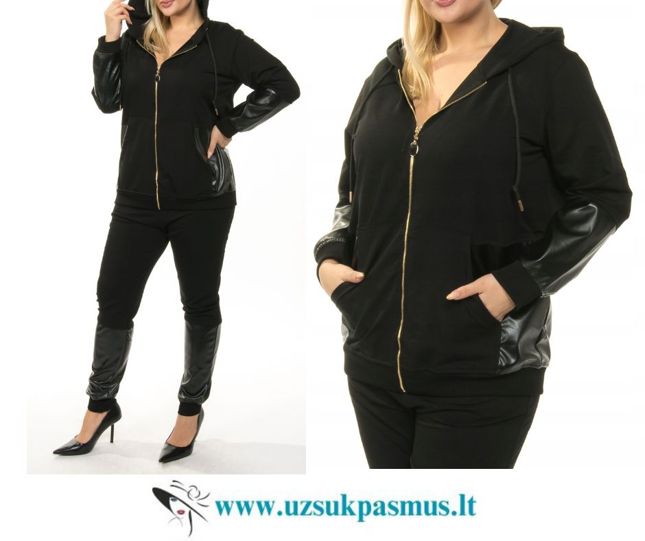 Stilingas laisvalaikio kostiumas su eko odos intarpais apkūnioms