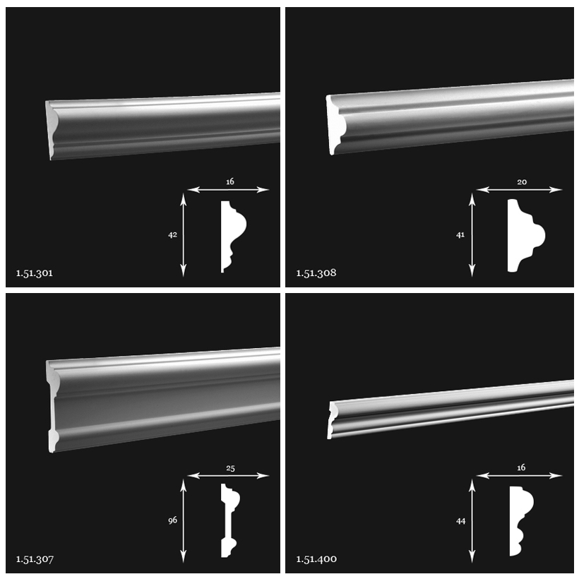 Grindjuostės, moldingai, karnizai
