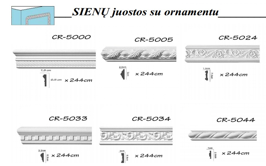Grindjuostės, moldingai, karnizai