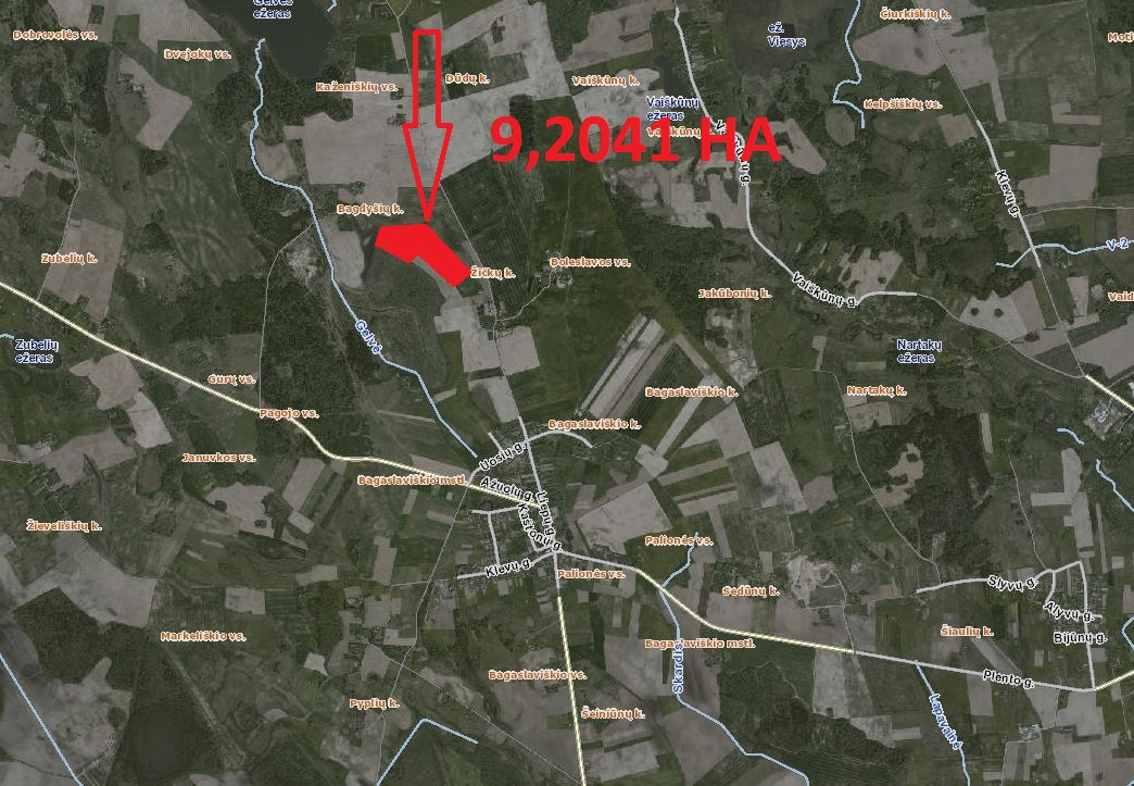 9.2041 HA ŽEMĖS SKLYPAS ŠIRVINTŲ R. SAV., BAGASLAVIŠKIS.