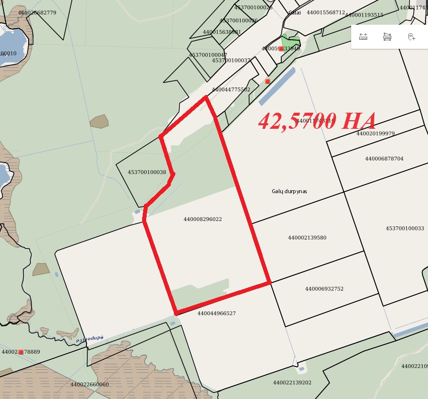 42,5700 ha durpynas (GALŲ DURPINO TERITORIJOJE).