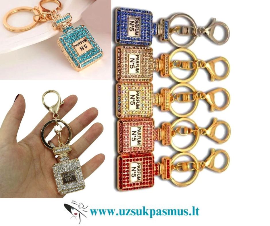 Prabangiai atrodantis raktų pakabukas „kvepalų buteliukas”