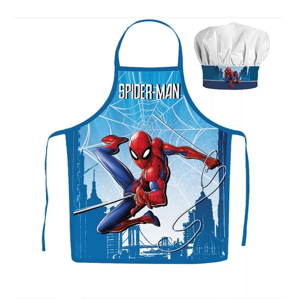 Vaikiška virtuvės šefo prijuostė su kepure Spiderman Skyline
