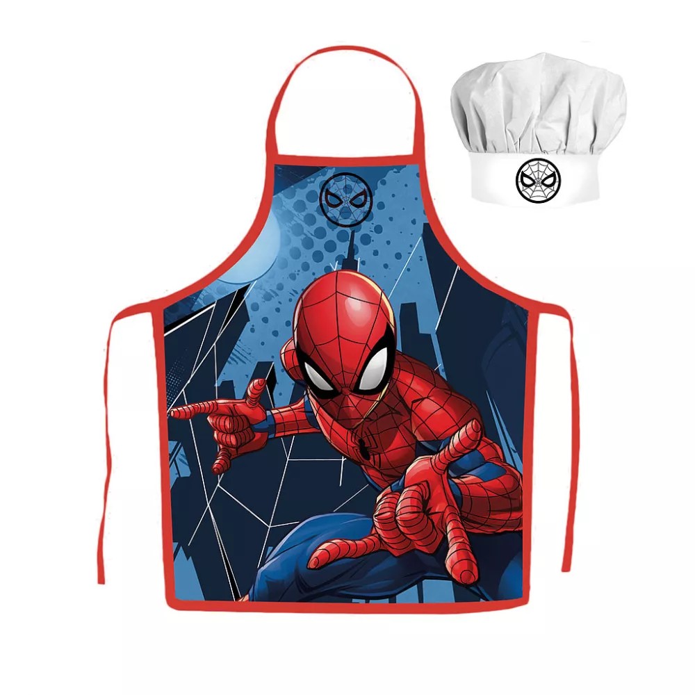 Vaikiška virtuvės šefo prijuostė su kepure Spiderman Blue