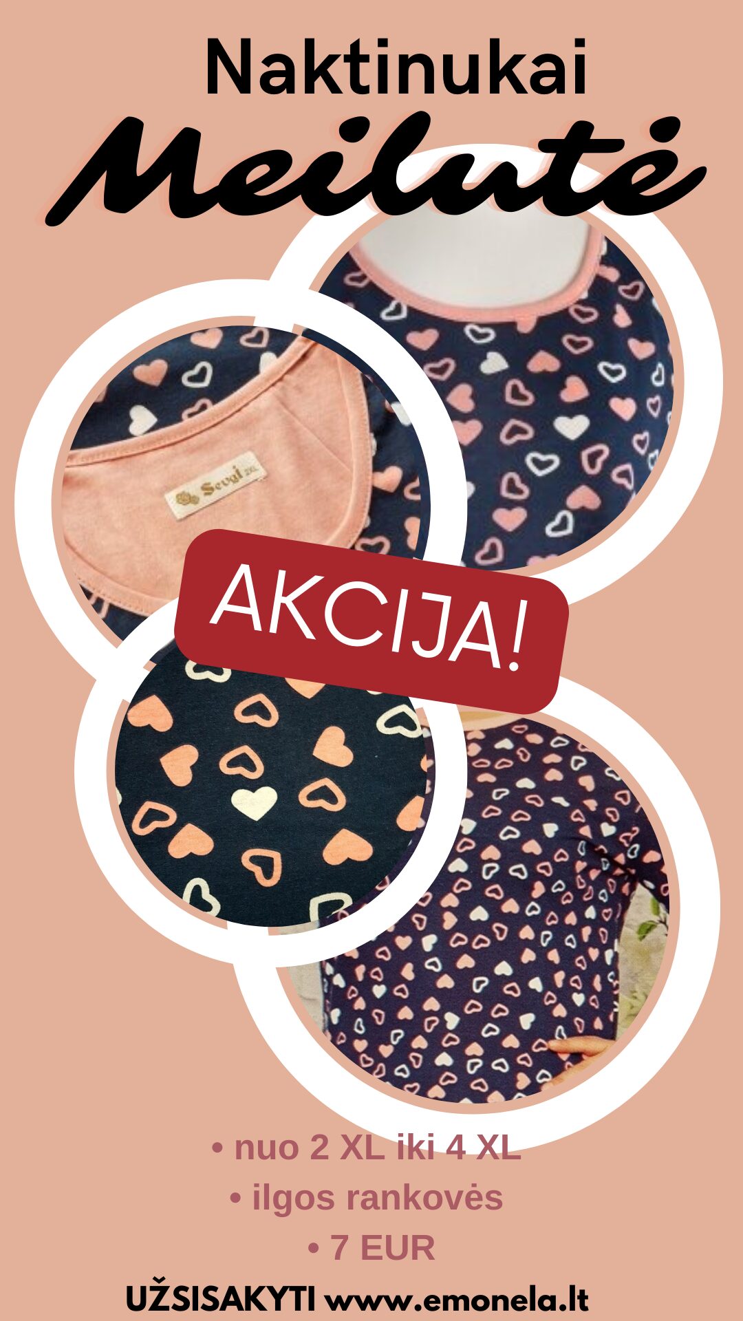 Naktinukai MEILUTĖ, ilgomis rankovėmis po 7 Eur