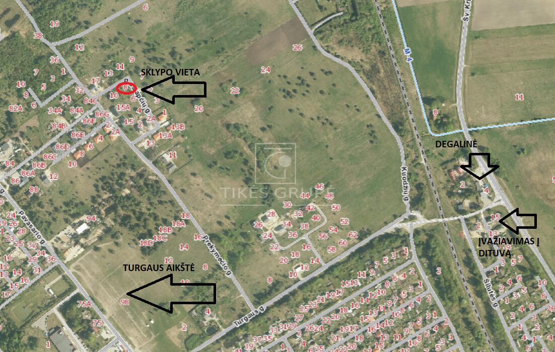 Parduodamas 10.34 arų kampinis sklypas gyvenamajai statybai Dituvoje, Paslapčių g.