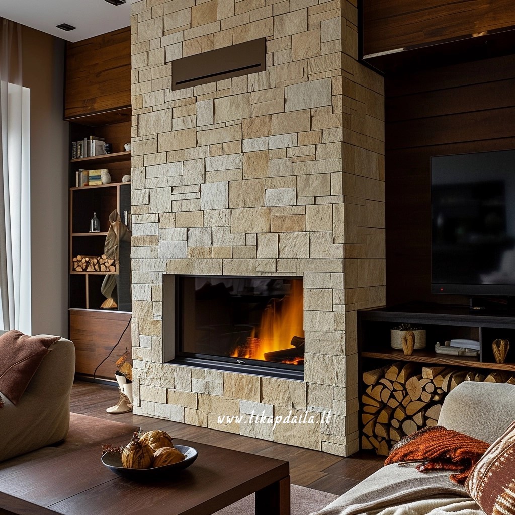 Židinio apdaila dekoratyviniu akmeniu