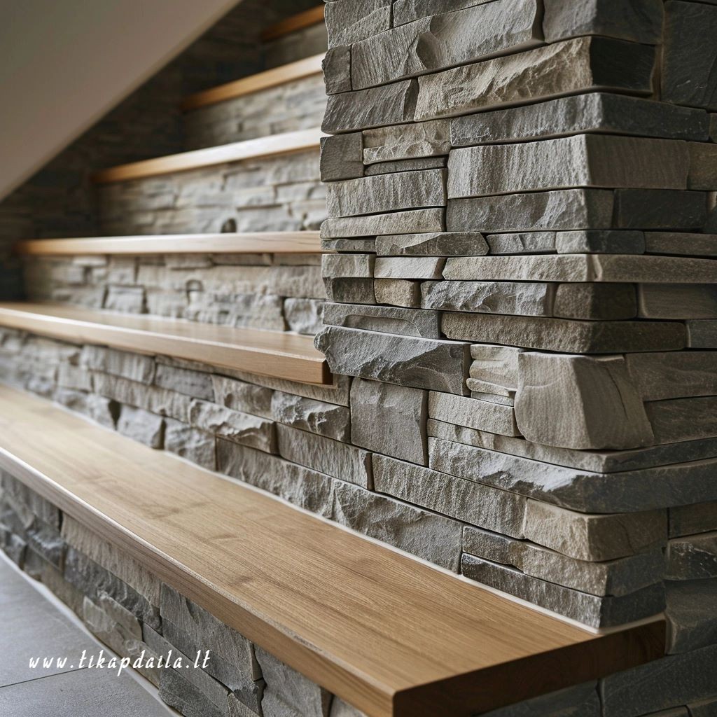 Betoninių laiptų apdaila dekoratyviniu akmeniu