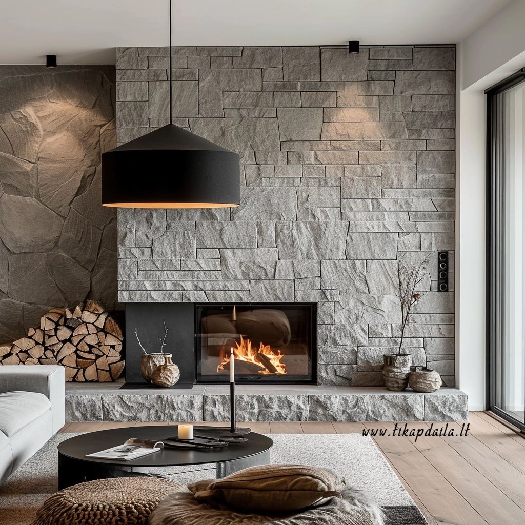 Židinio apdaila dekoratyviniu akmeniu