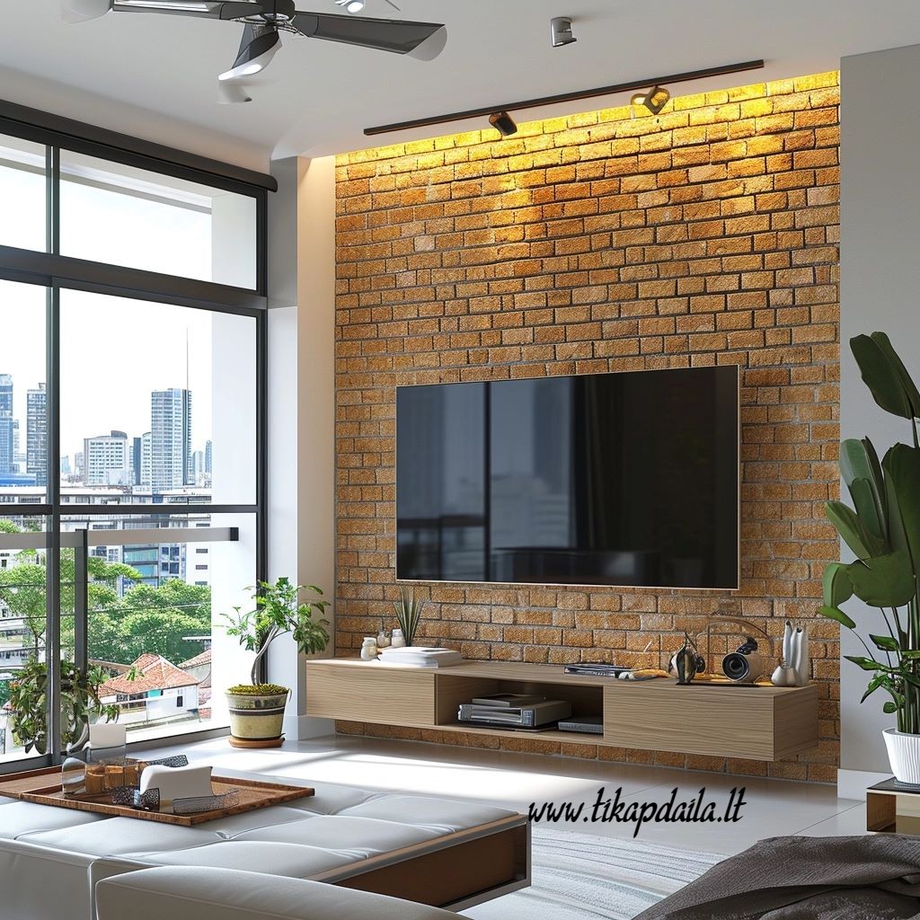 TV sienų apdaila dekoratyviniu akmeniu