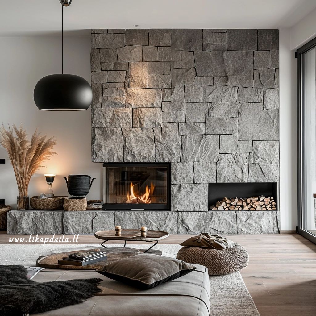 Židinio apdaila dekoratyviniu akmeniu