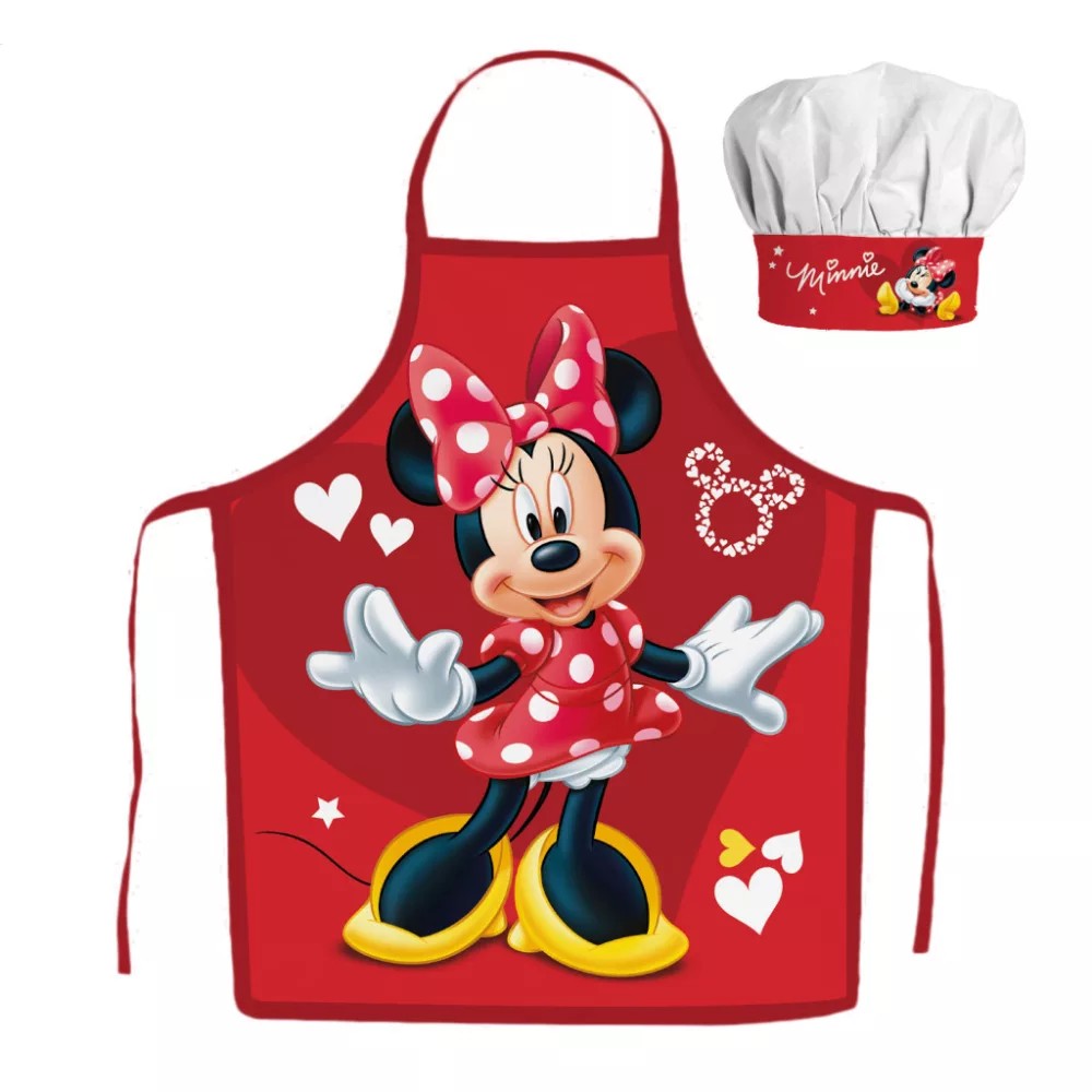 Minnie Red Hearts virtuvės šefo prijuostė ir kepurė