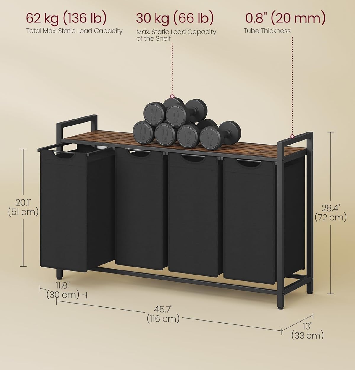 4 skyrių skalbinių laikymo lentyna, 4X40L.
