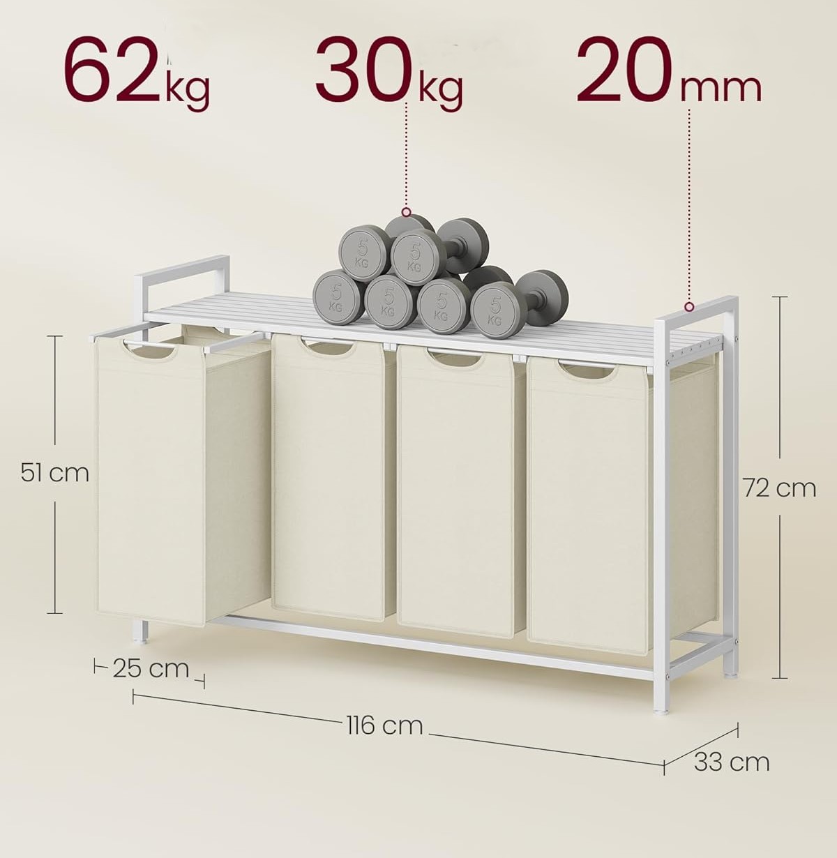 4 skyrių skalbinių laikymo lentyna, 4X40L.