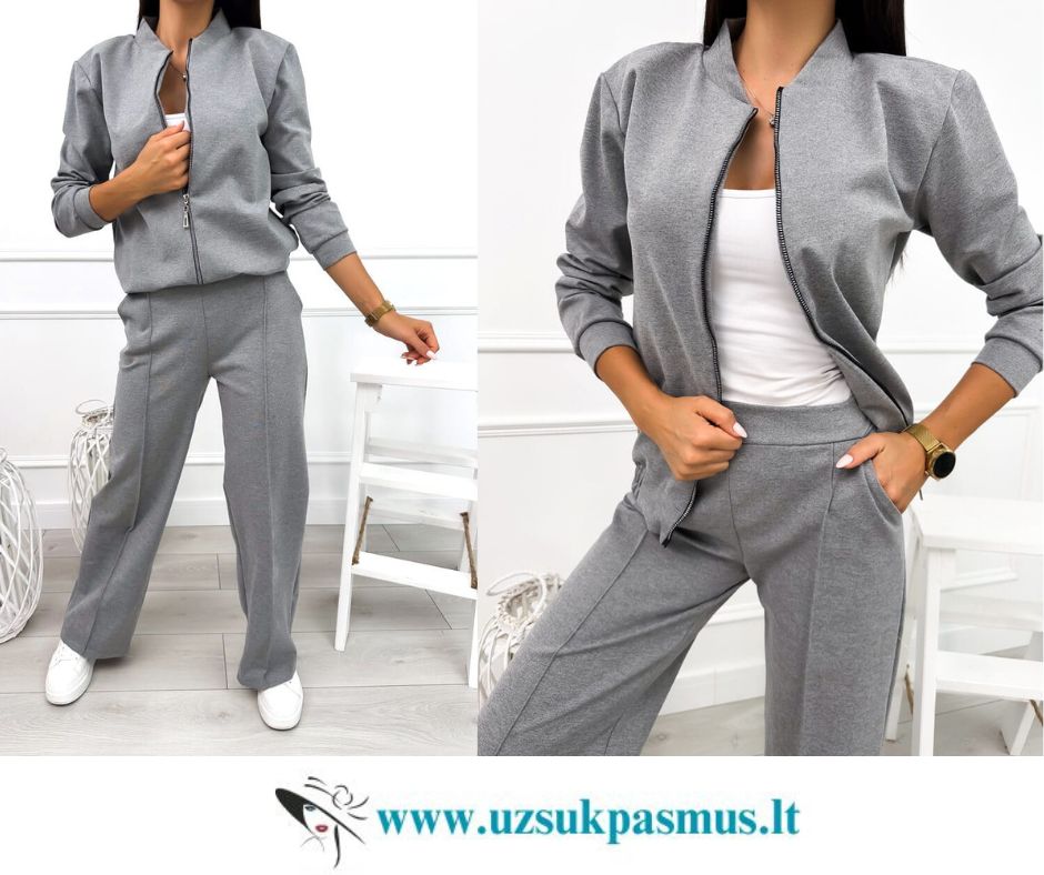 Kostiumas, susidedantis iš švarkelio ir plačių kelnių