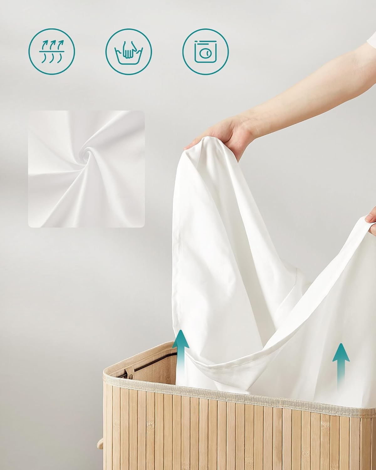 Bambukinis skalbinių krepšys su dangčiu 100 L.