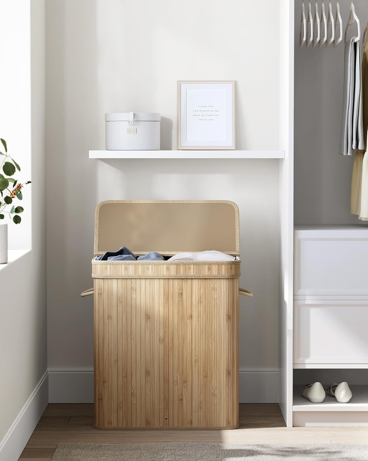 Bambukinis skalbinių krepšys su dangčiu 100 L.