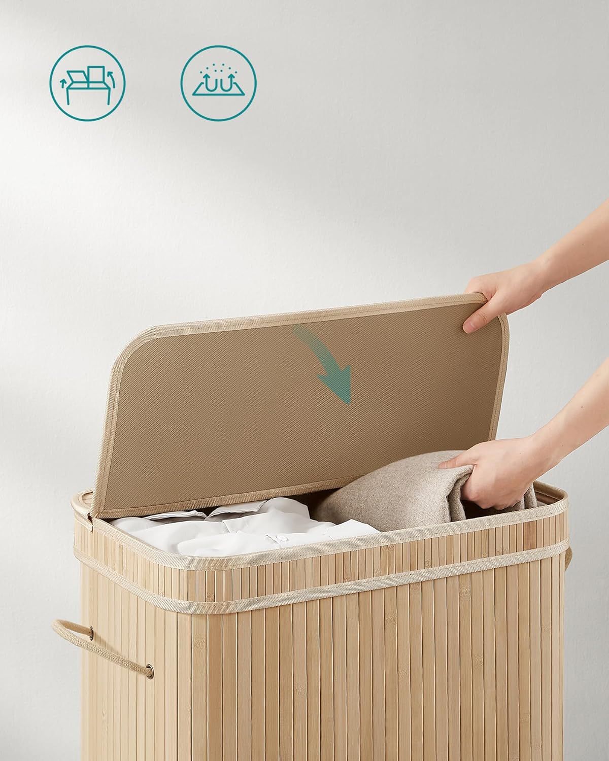 Bambukinis skalbinių krepšys su dangčiu 100 L.