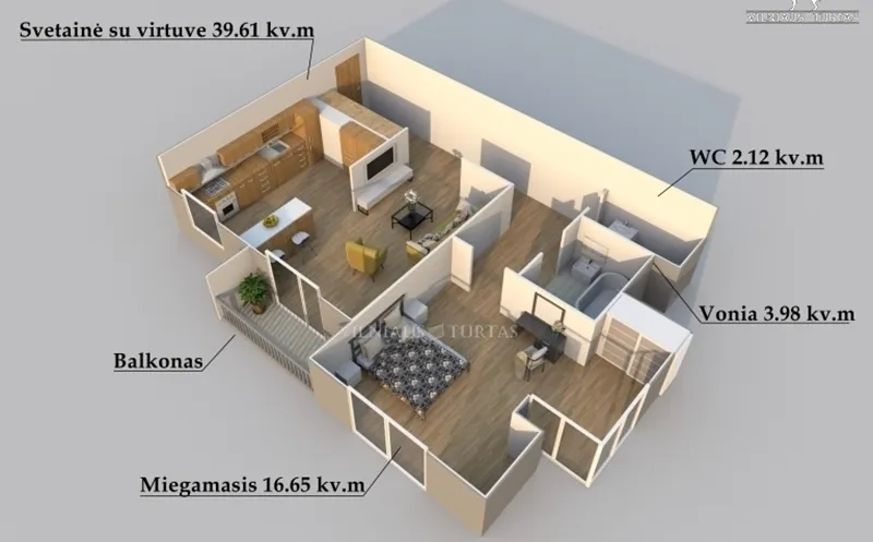 PARDUODAMAS ERDVUS 2 KAMBARIŲ BUTAS VILNIUJE