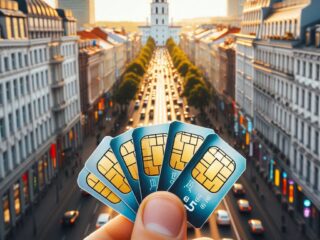 eleven-mobile-phone-SIM-cards-with-Vilnius-Gediminas-Avenue-in-the-background-1