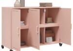 Plieninė, rožinė spintelė