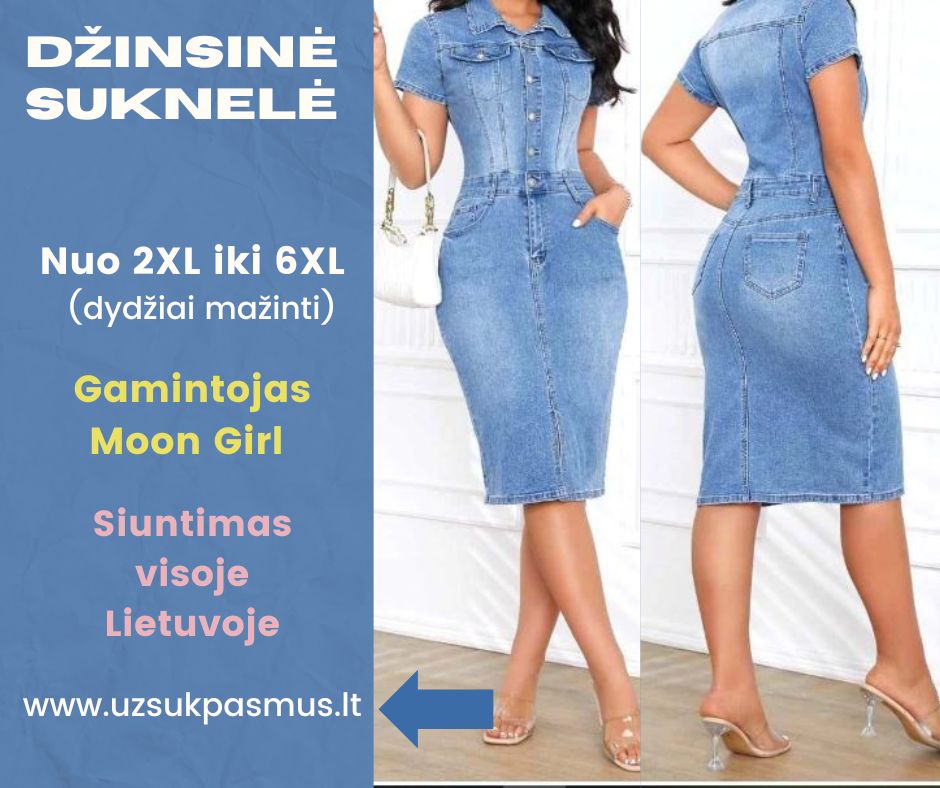 Moteriška aptempta džinsinė suknelė su sagomis