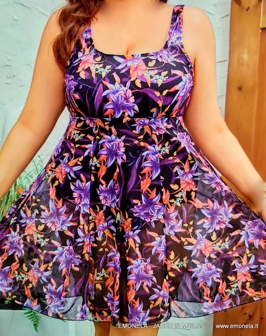 5 XL Maudymosi kostiumėlis suknutė PURPURINĖ VASARA