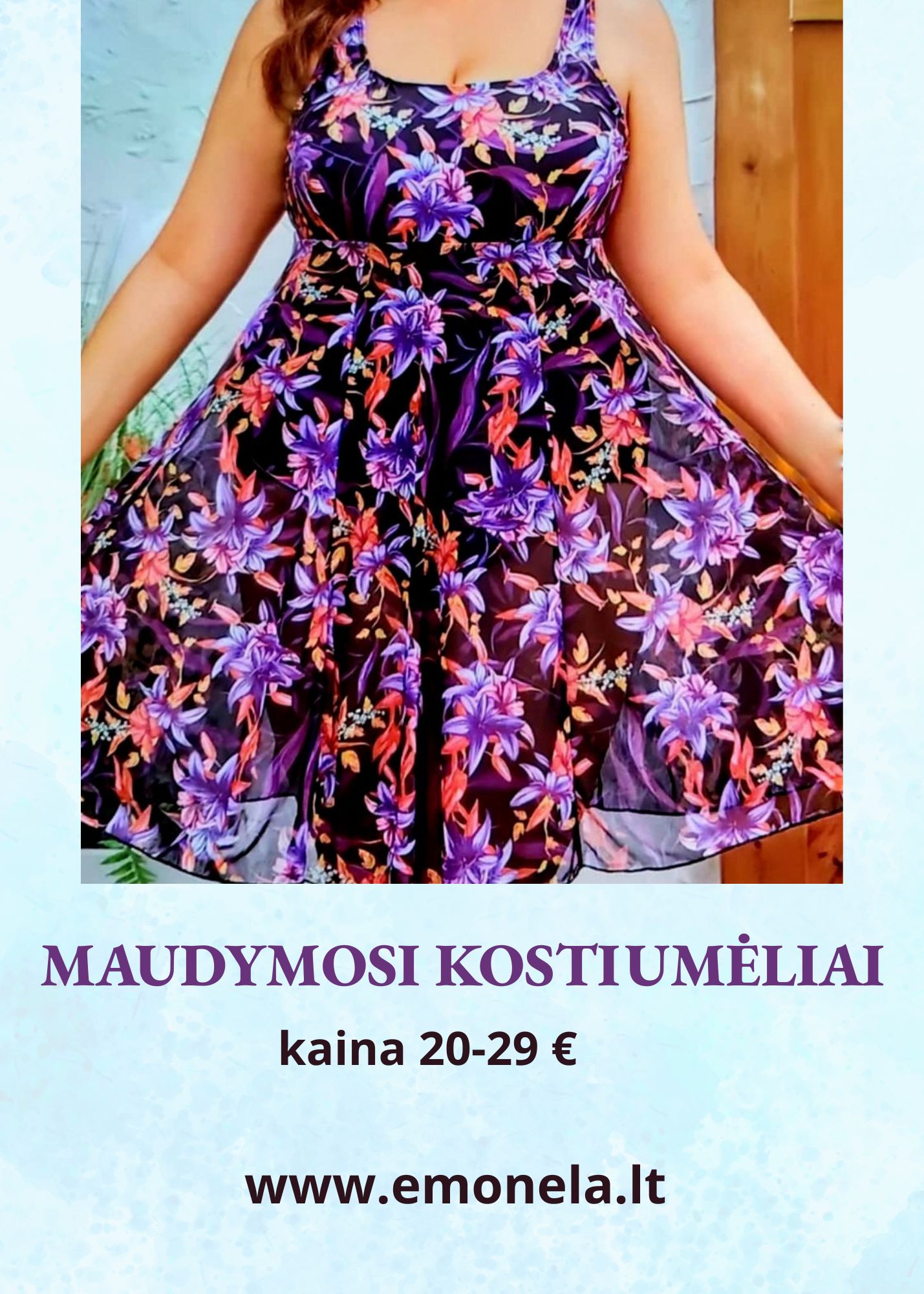 5 XL Maudymosi kostiumėlis suknutė PURPURINĖ VASARA