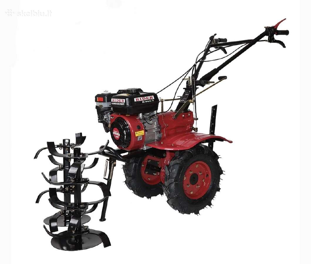 Motoblokas su daug priedų, garantija