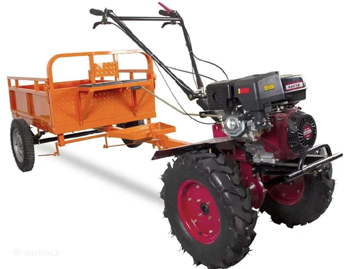 Motoblokas su daug priedų, garantija