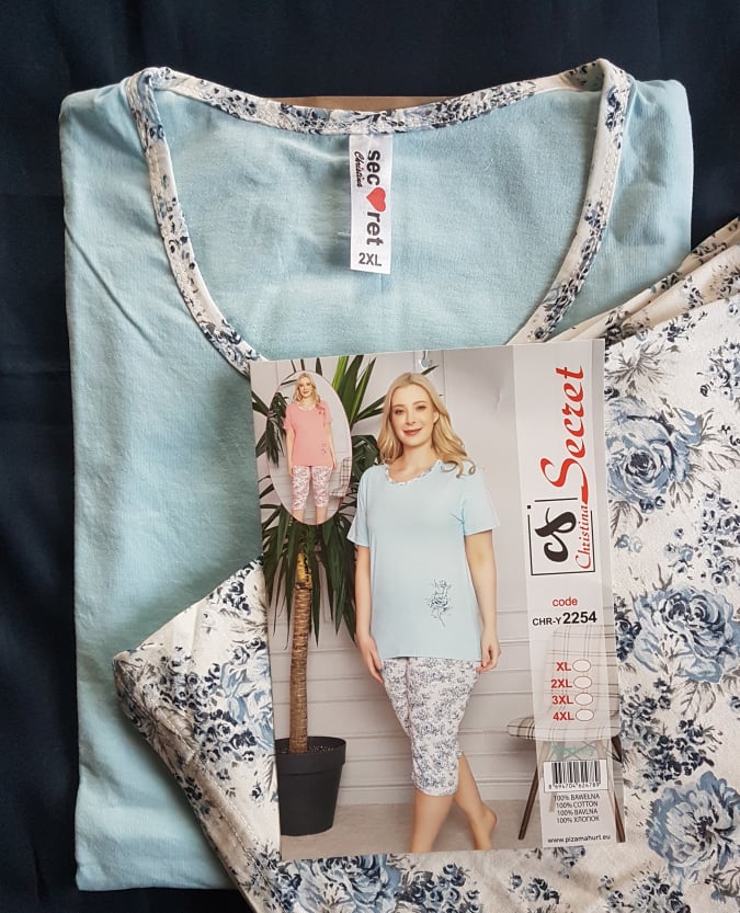 Pižama AGNUTĖ, 2 dalių, medvilnė, žydra tik 2XL, tik 10 €