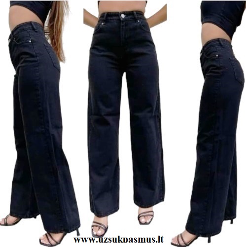 Plačios, aukštu liemeniu kelnės džinsai
