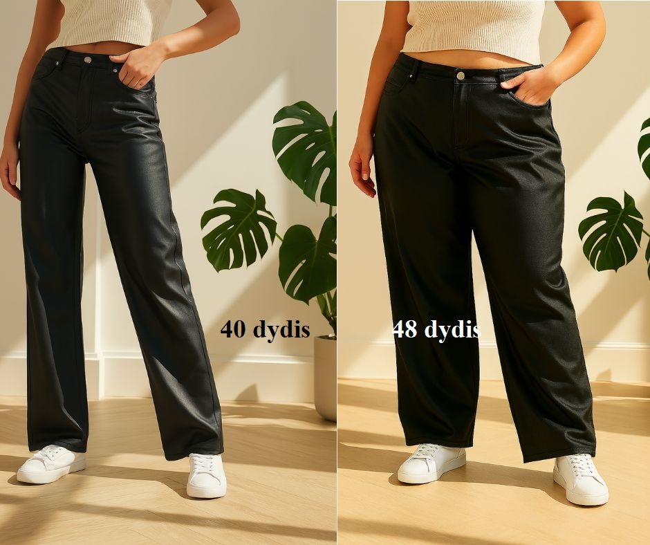 Tamprios vaškinės kelnės su aukštu liemeniu Dideli dydžiai