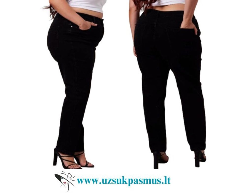Didelių dydžių juodi džinsai