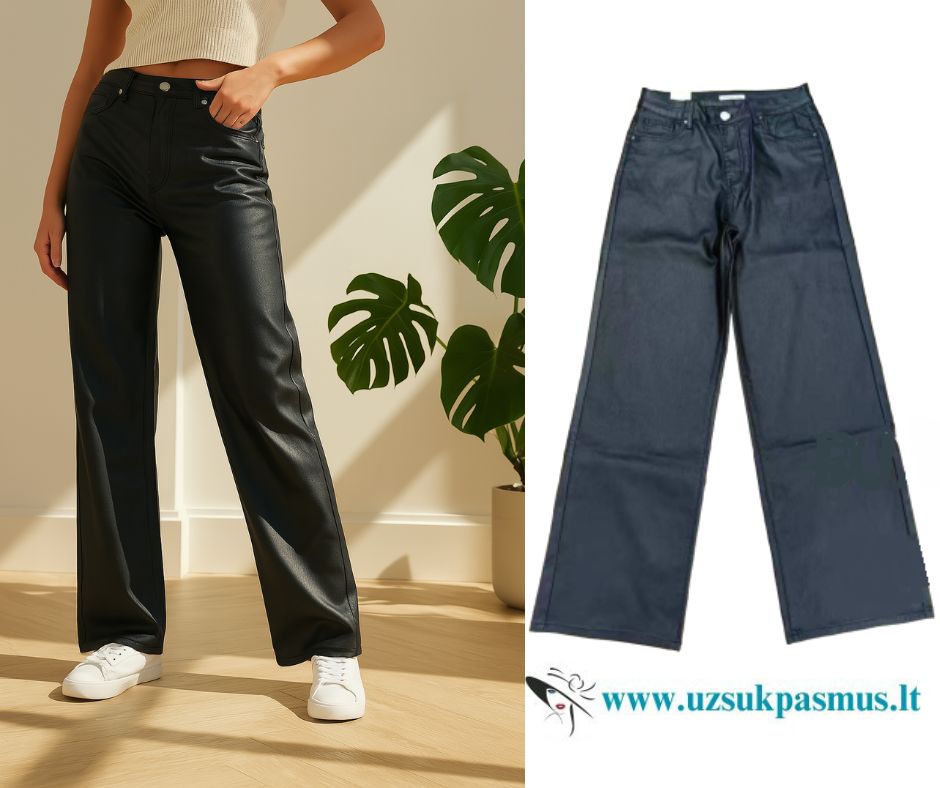 Tamprios vaškinės kelnės su aukštu liemeniu Dideli dydžiai