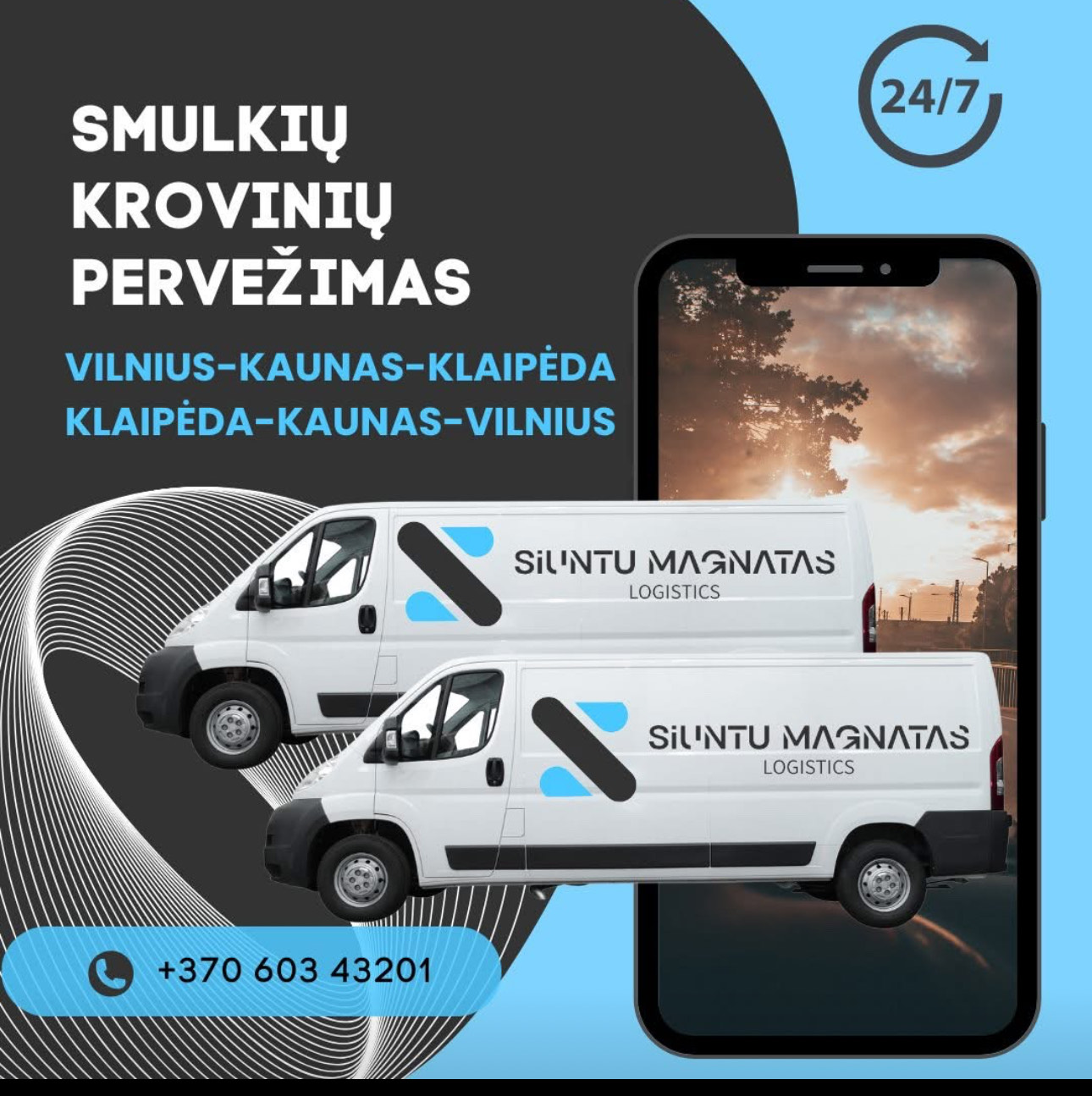 Siuntų ir krovinių pervežimas Vilnius – Kaunas – Klaipėda – Palanga