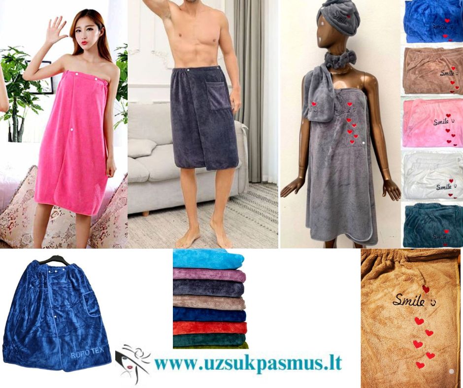 Moteriški ir vyriški pirties rankšluosčiai, turbanai