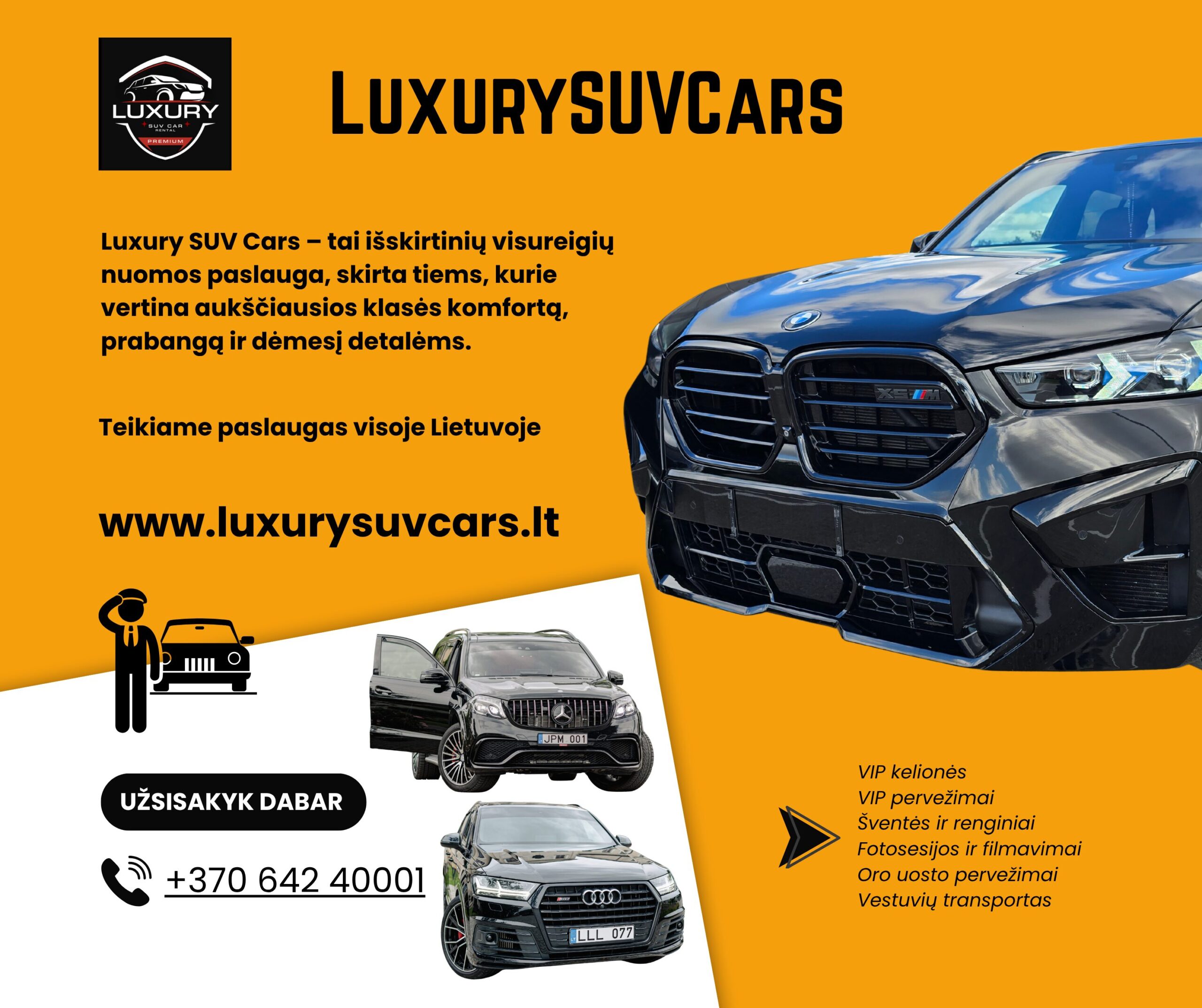 Prabangių visureigių nuoma su vairuotoju – visoje Lietuvoje